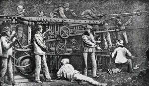Pneumatisk steinboremaskin laget av Giovanni Battista Piatti og perfeksjonert av Germano Sommeiller (1815-1871), gravering av Italia av Italian School