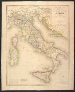 Politisk kart som indikerer inndelingene av statene i Italia av Italian School