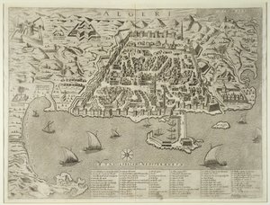 Havn og by i Alger, ca. 1572 av Italian School