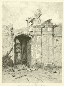 Porta San Pancrazio slått av fransk artilleri (gravering) av Italian School