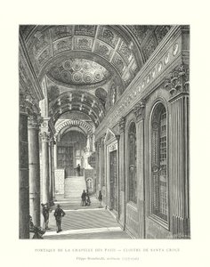 Portiko av kapellet til Pazzi, Cloister of Santa Croce, Filippo Brunelleschi, arkitekt av Italian School