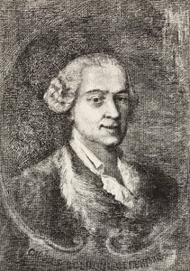 Portrett av Carlo Goldoni (1707-1793), italiensk dramatiker, gravering av Marco Pitteri fra maleri av Giambattista Piazzetta og tegning av E Ximenes, gravering fra L'Illustration Italiana, nr. 20, 18. mai av Italian School