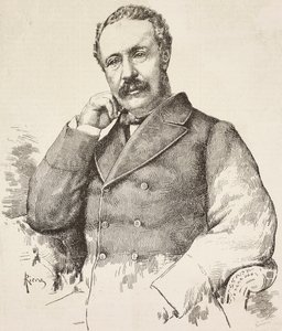 Portrett av Charles George Gordon, kjent som Gordon Pasha (1833-1885), britisk general, gravering fra tegning av A Riera, fra L'Illustration Italiana, nr. 6, 10. februar av Italian School