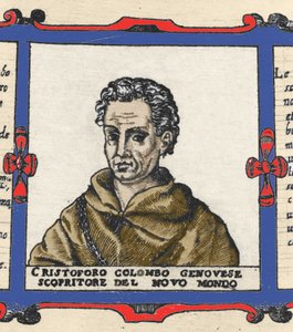 Portrett av Christopher Columbus (1451-1506), detalj av Atlas of Urbano Monte av Italian School