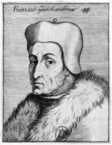 Portrett av Francesco Guicciardini (1483-1540) (gravering) (bw-foto) av Italian School