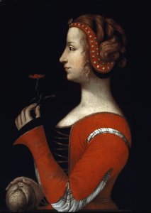 Portrett av Laure (Laura) av Noves (1308-1348), Aimee-kvinne fra Petrarca (Francesco Petrarca) Maleri av den italienske skolen på 1500-tallet. London, Victoria and Albert Museum av Italian School