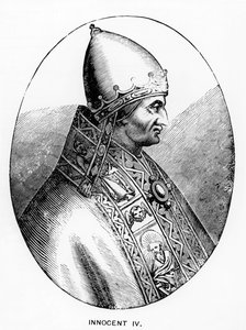 Portrett av pave Innocent IV (d.1254) illustrasjon fra vitenskap og litteratur i middelalderen og renessansen, skrevet og gravert av Paul Lacroix, 1878 av Italian School