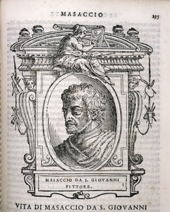 Portrett av Tommaso Masaccio (1401-28) fra Vasaris Lives of the Artists, først utgitt 1550 av Italian School