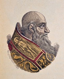 Portrett av paven Paul III (Paolo, Paulus eller Alessandro Farnese) (1534-1549), 1898 (gravering med senere fargelegging) av Italian School