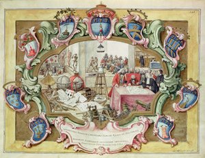 Prins Frederick Christian av Polen på besøk til Institute of Science, Bologna i 1739 (akvarell på papir) av Italian School
