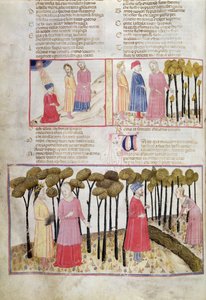 Purg.XXVIII f.47v Virgil tar permisjon og den guddommelige skogen, fra The Divine Comedy av Dante Alighieri (1265-1321) av Italian School