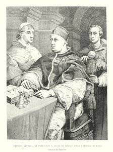 Raphael Sanzio, Le Pape Leon X, Jules de Medici og kardinal de Rossi, Collection du Palais Pitti (gravering) av Italian School