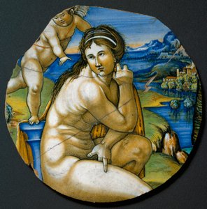Representasjon av Venus. Keramisk plate produsert i Faenza, Italia. 1530 rundt Firenze, Bargello nasjonalmuseum av Italian School