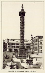 Roma: Antoninus-søylen på Piazza Colonna (litho) av Italian School