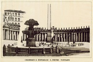 Roma: Kolonnaden og fontenen til St. Peter Vatikanet (litho) av Italian School
