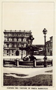 Roma: Tritonfontenen på Piazza Barberini (litho) av Italian School