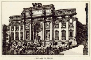 Roma: Trevifontenen (litho) av Italian School