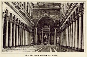 Roma: Interiør av St. Paul-basilikaen (litho) av Italian School