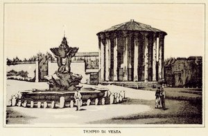 Roma: Vesta-tempelet (litho) av Italian School