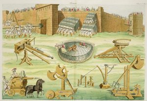 Romerske soldater som beleirer en by, plate 23B, klasse 5 fra del I av The History of the Nations, gravert av A. Nani (akvatint) av Italian School