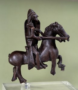 Romansk kunst: bronse ridderstatuett med rustning. Bronseskulptur av den italienske skolen. 11. eller 12. århundre. Paris, Louvre-museet av Italian School