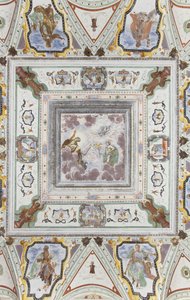Rom for Jupiter og Merkur: Jupiter, Merkur og Amor, omgitt av de fire årstidene av Italian School