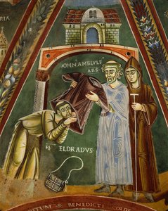 Saint Heldrad kommer tilbake fra Santiago de Compostela, i kapellet St. Heldrad og Nicholas (fresco) av Italian School