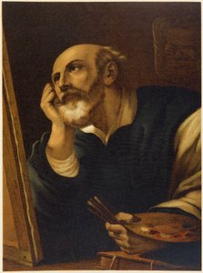Saint Luke som maler i "Golden classical Bible: History of divine openbaring in the old and in the new striving" "av Giovanni Ladislao Sykora (vol. 2), oversatt av Don Clemente Benetti. (italiensk bibel) av Italian School
