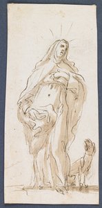 Saint Margaret of Cortona, sent på 1600-tallet (penn og brunt blekk og vask over svart kritt) av Italian School