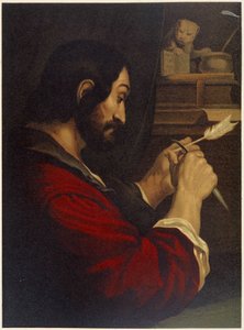 Sankt Markus skjærer ut en penn - i "Classical Golden Bible: History of divine openbaring in the old and new striving" "av Giovanni Ladislao Sykora (vol. 2), oversatt av Don Clemente Benetti. (italiensk bibel) av Italian School