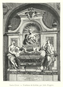 Santa Croce, Galileas grav, av Julio Foggini (gravering) av Italian School