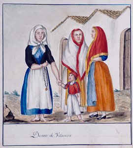 Sardinske kostymer av Villanova, trykt ms.258, Luzzetti Collection av Italian School