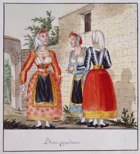 Sardinske kvinner i kostymer fra Campidano, trykt ms.258, Luzzetti Collection av Italian School