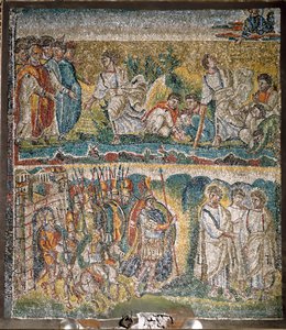 Scener fra Josvas bok: Inntaket av Jeriko, De syv prestene som bærer Paktens Ark (mosaikk) av Italian School