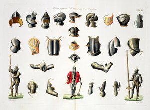 Separate Pieces of a Knights Armour, plate 15 fra The History of the Nations, gravert av G. Lago av Italian School