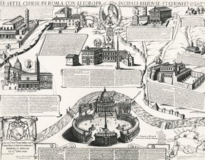 Syv kirker i Roma, med portrett av Alexander VII (pave 1655-1667), Italia av Italian School