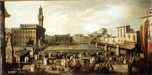 Vis på Signoria-plassen i Firenze. Olje på lerret av Italian School