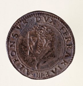 Sølvmynt (teststein) fra Ferrara (Ferrara): hertug Alfonso II d