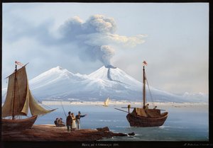 Snøstorm / Vesuv vulkanutbrudd 2. januar av Italian School