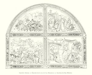 Spinello Aretino, Episode de la vie de San Benedetto, Sacristie de San Miniato (gravering) av Italian School