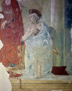 St. Jerome som en angrende. Detalj. Fresco av Italian School