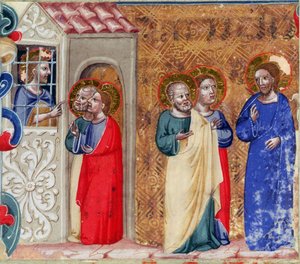 St. Johannes fengslet og sendte to disipler til Kristus av Italian School