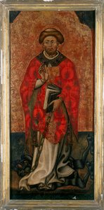 St. Philip tråkker på en demon, maler på tre fra 1400-tallet av Italian School