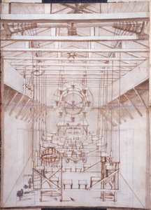 Scenemaskineri for operaene ved San Salvatore-teatret i Venezia, 1675 (penn- og blekkvask på papir) av Italian School