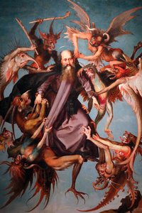St. Anthonys fristelser. Det 16. århundre. Maleri. Anonym. Genova. Italia. av Italian School