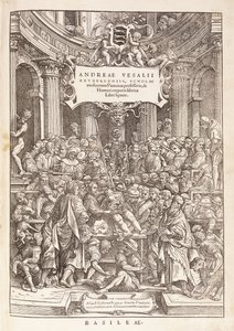 Forfatteren som gjennomfører en anatomisk disseksjon i et kirurgisk teater, 1543 av Italian School