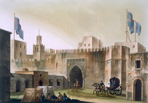 Beb Kar, porten til Tunis, med europeere i hesteopptreden, ca. 1820-30-tallet av Italian School