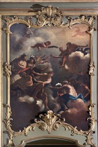 The Council of the Gods: Zevs på Olympus omgir guddommelige. Maleri av den italienske skolen (1700-tallet) av Italian School