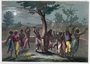 The Dance of the Mambo-Jombo, ifølge reisene til Mungo Park, fra A History of Costume av J. Ferrario, utgitt i Milano ca. 1820 av Italian School