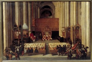 Det økumeniske råd i Trent. Konsilet i Trent er det 19. økumeniske rådet anerkjent av den romersk-katolske kirke. Han ble innkalt av pave Paul III i 1542, som svar på forespørsler fra Martin Luther innenfor rammen av den protestantiske reformen. av Italian School